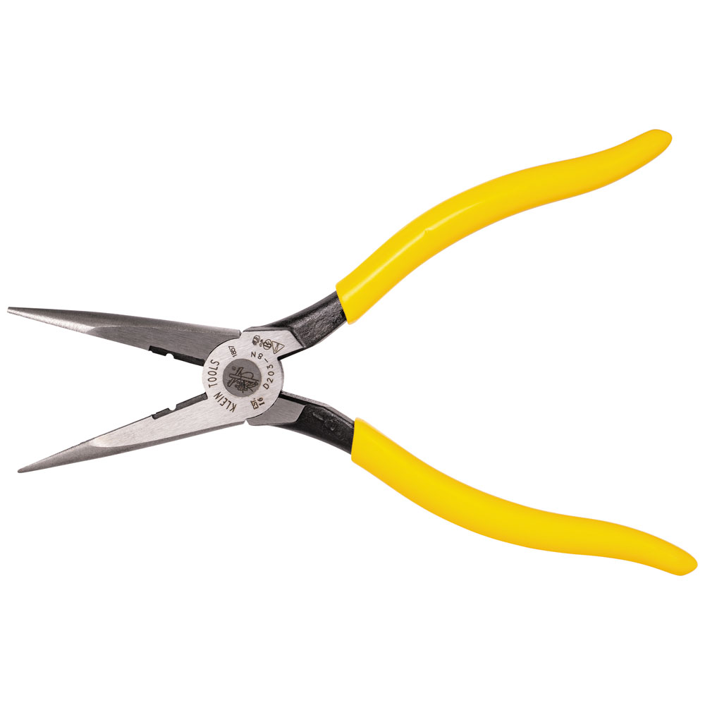 Klein D203-8N Pliers, Needle Nose Side Cutters with Stripping, 8-Inch