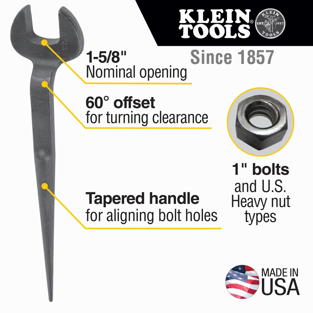 Klein 3214 Spud Wrench, 1-5/8-Inch Nominal Opening for Heavy Nut