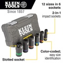 Klein 66090 2-In-1 Slotted Impact Socket Set, 12-Point, 6-Piece
