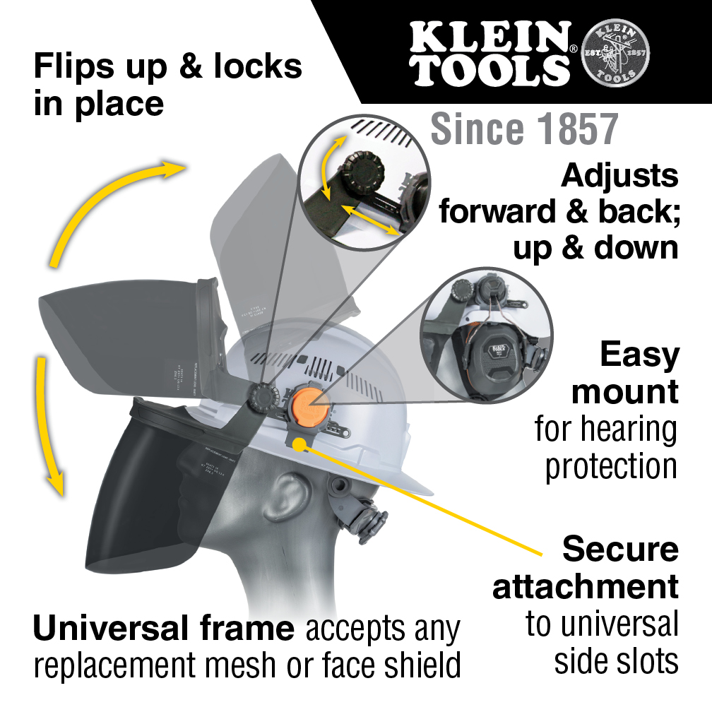 Klein 60473 Face Shield, Safety Helmet and Cap-Style Hard Hat, Gray Tint