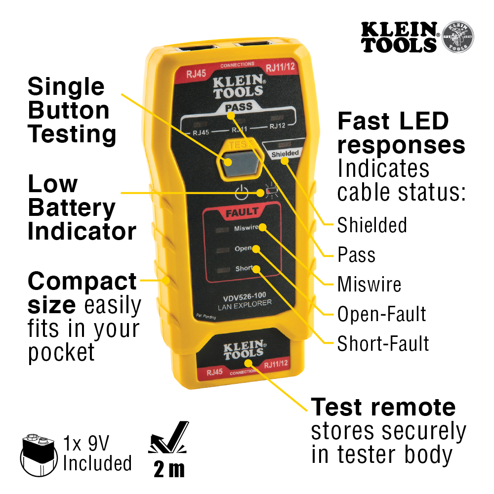 Klein VDV526-100 Network Cable Tester, LAN Explorer® Data Cable Tester with Remote