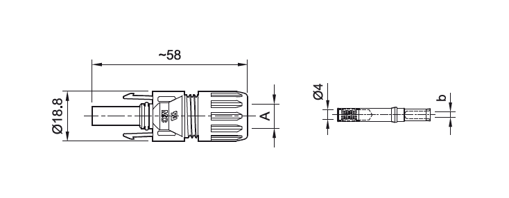 Stäubli 32.0080-UR MC4 Female Cable Coupler PV-KBT4/8II-UR, 6.05 – 8.56 mm Ø range of cable gland, 8 AWG with barrel crimp contacts