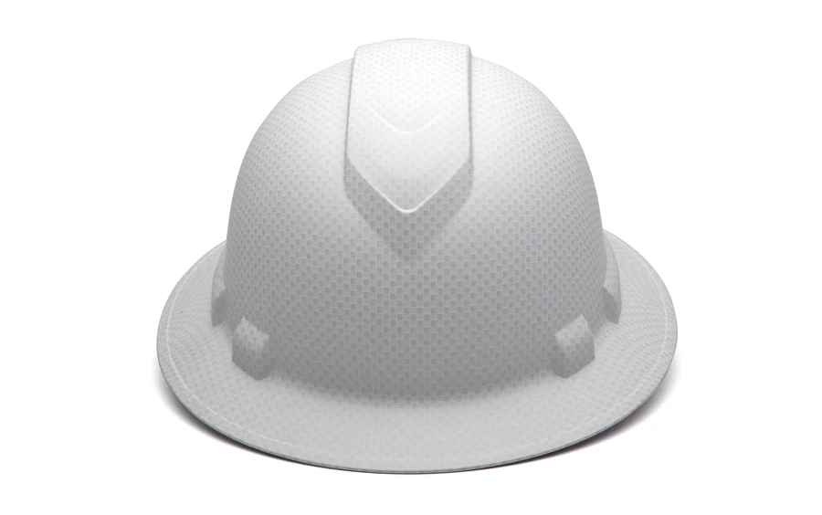 Pyramex Ridgeline® Hydro Dipped Full Brim Hardhat HP54116 Matte White Graphite Pattern 4 Pt Ratchet Suspension - Custom Logo'd
