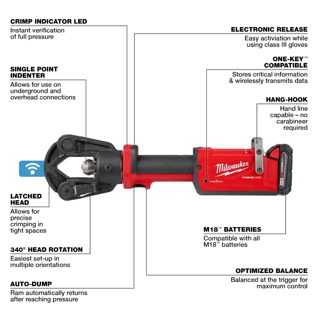 Milwaukee M18™ FORCE LOGIC™ 11T Dieless Latched Linear Utility Crimper