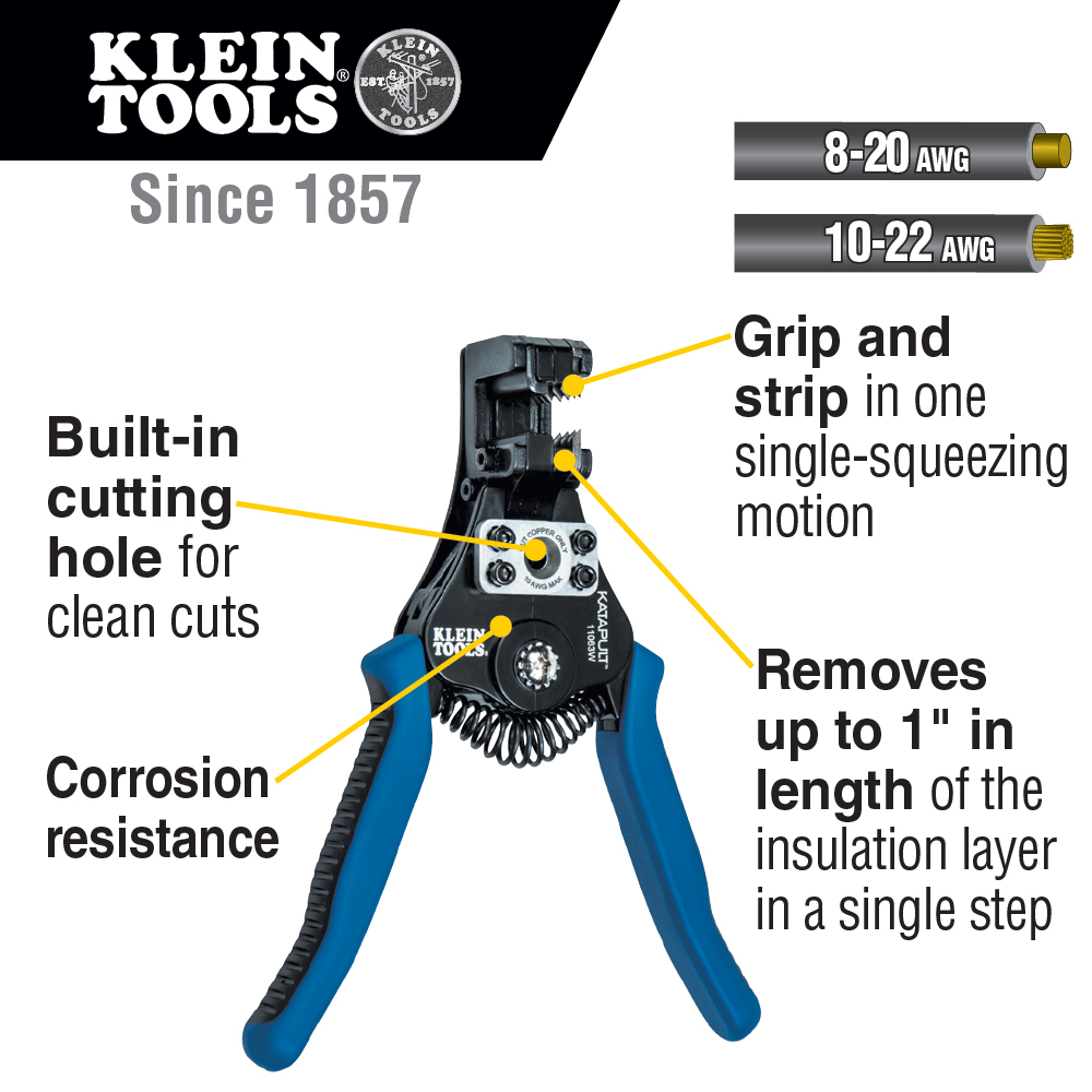 Klein 11063W Katapult® Wire Stripper and Cutter for Solid and Stranded Wire