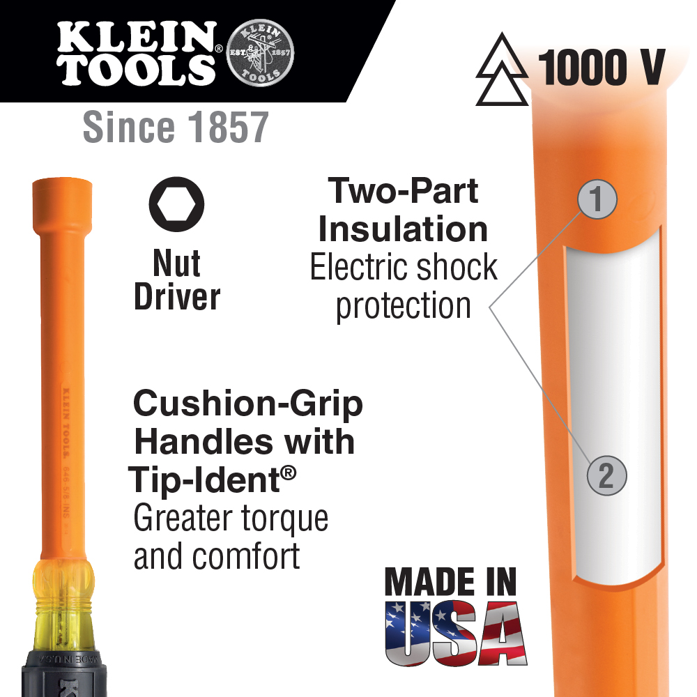 Klein 33524 Nut Driver Set, 1000V Insulated, 9-piece
