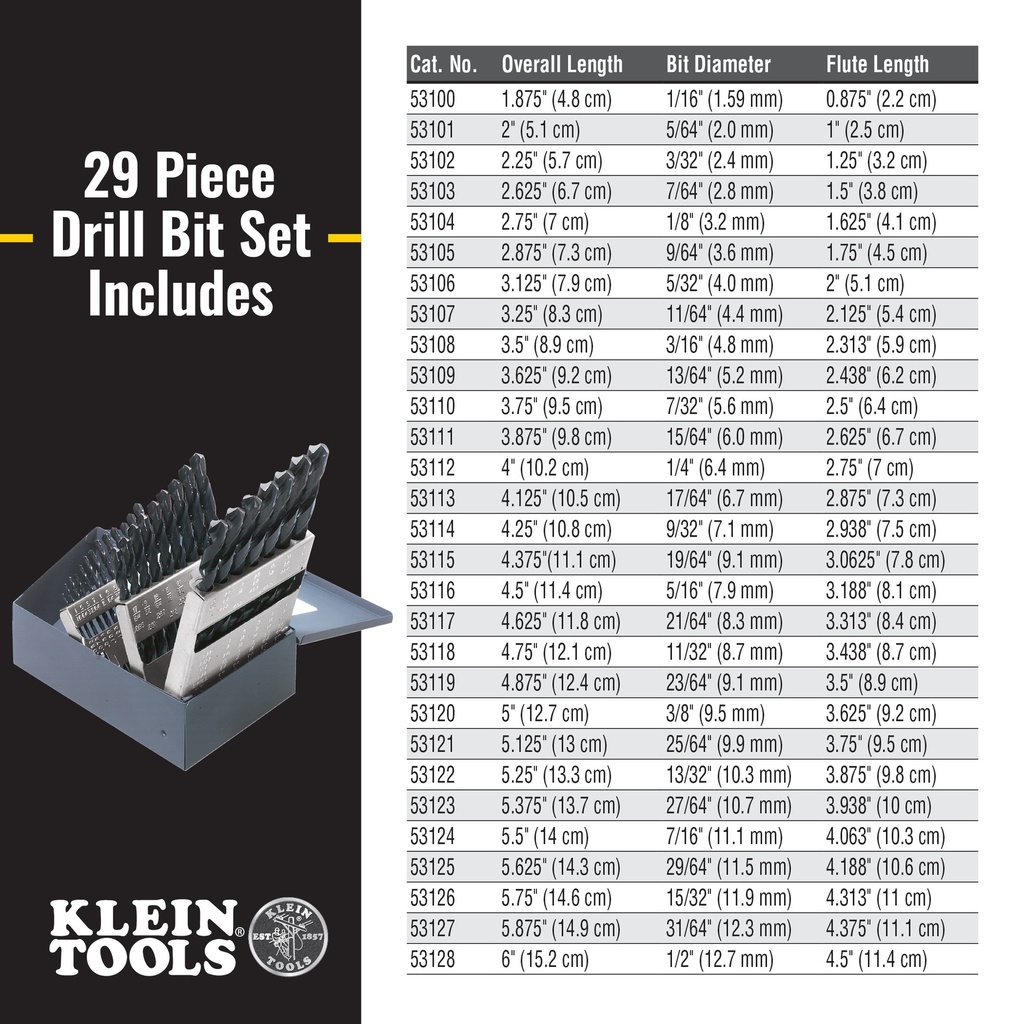 Klein 53000 Regular-Point Drill-Bit Set, 29-Piece
