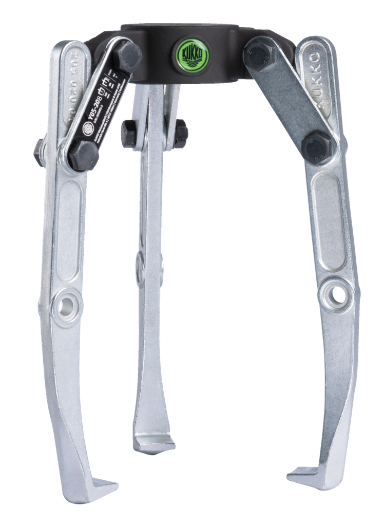 KUKKO Y05-208 3-jaw puller with swiveling extraction jaws, up to 250 mm spread, 215 mm reach depth (without hydraulic pressure cylinder)