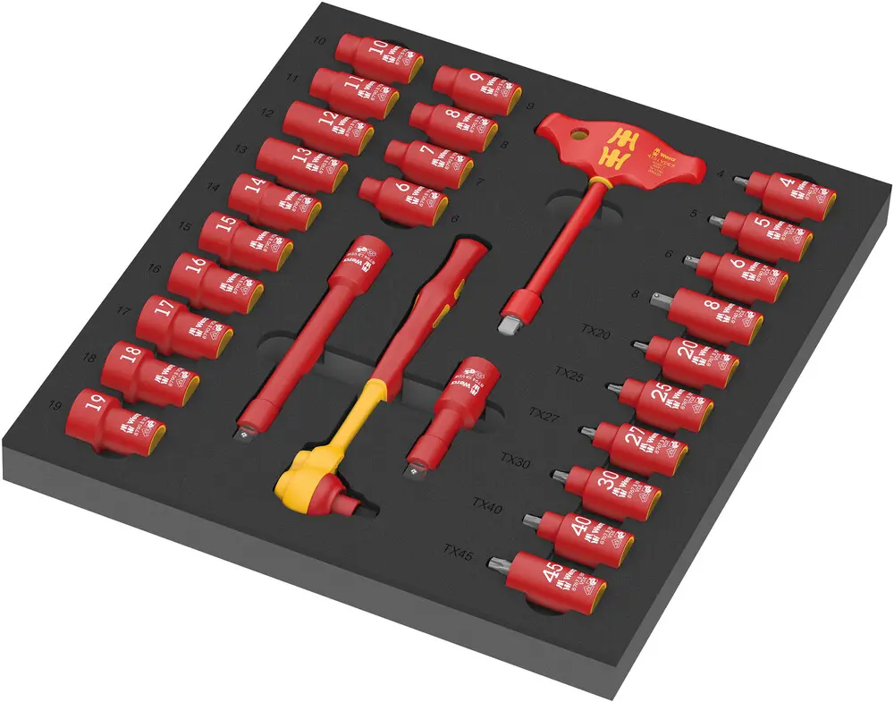 Wera 9726 Foam Insert 8007 B VDE Zyklop VDE Ratchet Set 1, 3/8" Drive, 28 PC (05150116001)