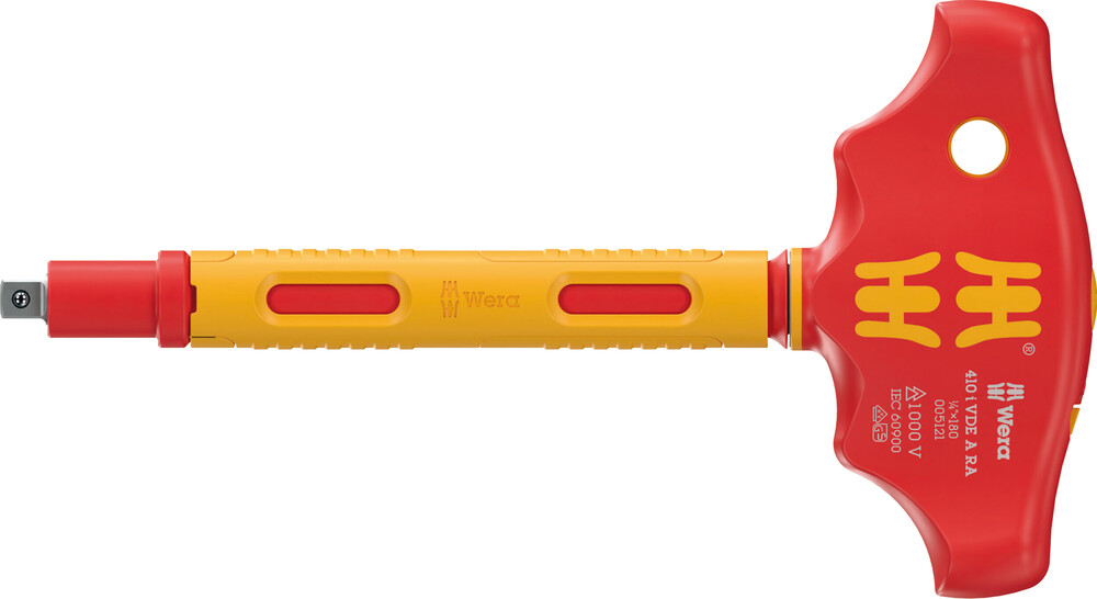 Wera 05005121001 410 I VDE A RA VDE T-Handle Ratchet Screwdriver With Adaptor Blade For 1/4" VDE Sockets
