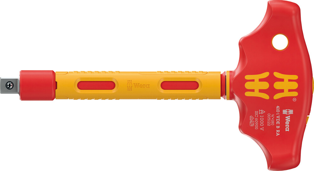 Wera 05005122001 410 I VDE B RA VDE T-Handle Ratchet Screwdriver With Adaptor Blade For 3/8" VDE Sockets