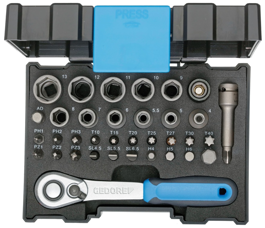 Gedore 666-U-20 Bit socket box with 1/4" ratchet 35 pieces (2998211)