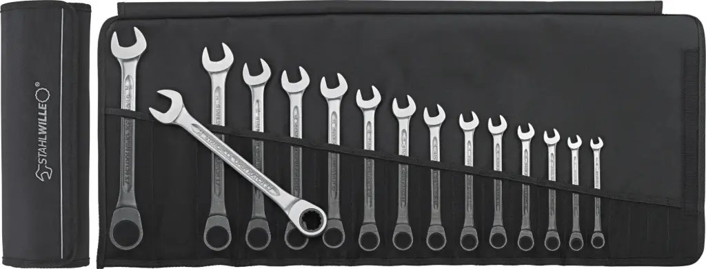Stahlwille Combination Ratcheting Wrench Set, 8-24mm, 15pcs, Metric, OPEN RATCH 17F/15 (96401715)