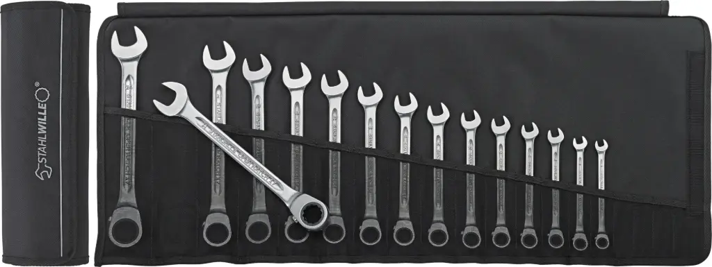 Stahlwille Ratcheting Combination Wrench Set, OPEN RATCH 17/15 Ratcheting Combination Spanner Set 8-24 15pcs, Metric (96411715)