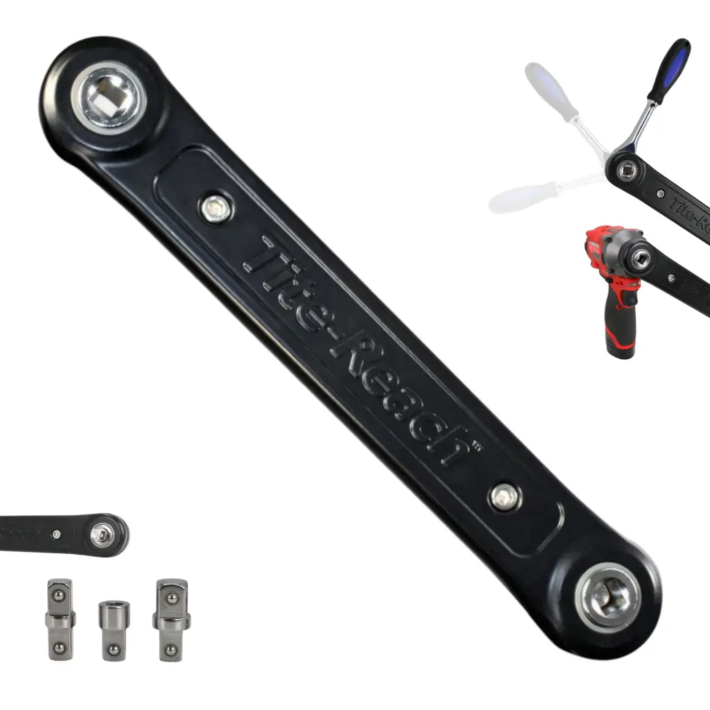 Tite-Reach TR38V1 3/8” PRO Extension Wrench, 3/8” x 3/8” adapter, 3/8” x 1/2” adapter, bit adapter, 11.75"x1.8"x1", 125 ft-lb of torque - 400 ft-lb Impact Rated