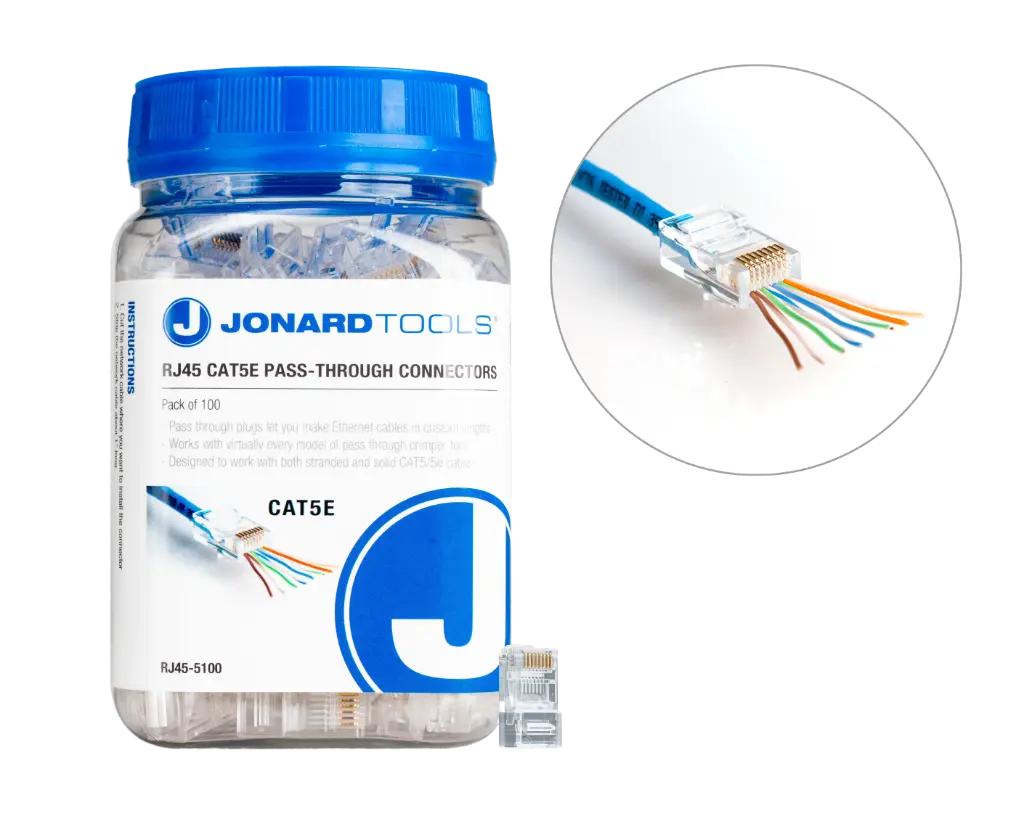 Jonard Tools RJ45 Cat5/5e Pass-Through Connectors, 100 Pcs In Jar (RJ45-5100)