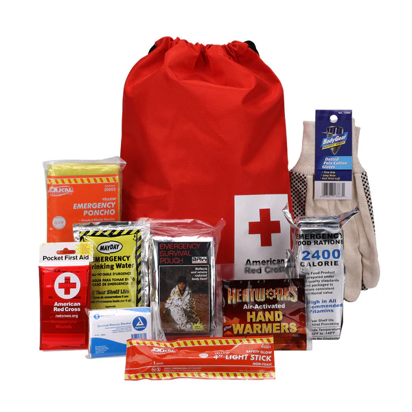 First Aid Survival Kit for Winter, 27 Piece Emergency Medical Supplies to Clean and Treat Minor Injuries, Keep Warm, Water, Food Rations, Cold Blanket, and Signal for Help