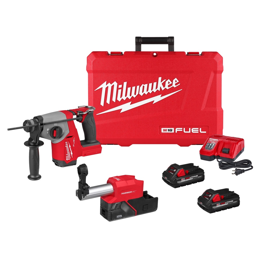 Milwaukee 2908-22DE M18 FUEL™ 5/8" SDS Plus Rotary Hammer w/ Dust Extractor Kit