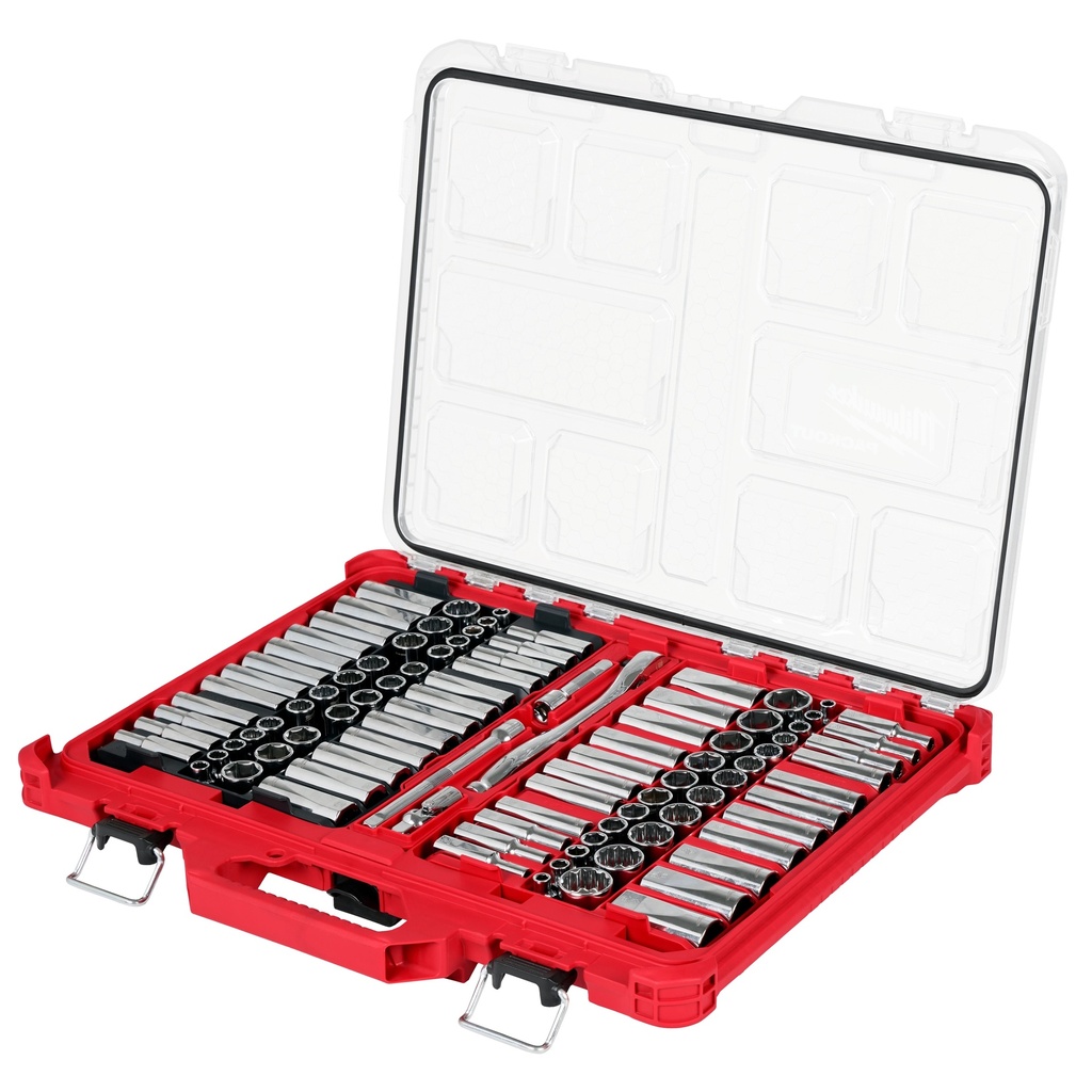 Milwaukee 48-22-9285 98pc 3/8" Drive 6-Pt and 12-Pt Metric & SAE Ratchet & Socket Set with PACKOUT™ Low-Profile Organizer