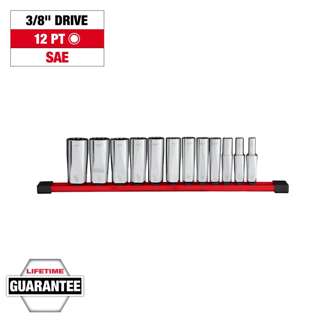 Milwaukee 48-22-9421 12pc 3/8” Drive 12-PT Deep Well SAE Socket Set