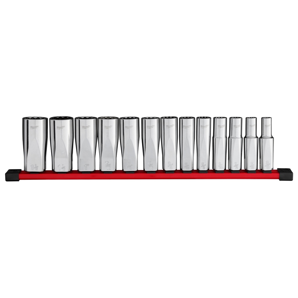Milwaukee 48-22-9424 13pc 1/2” Drive 12-PT Deep Well SAE Socket Set