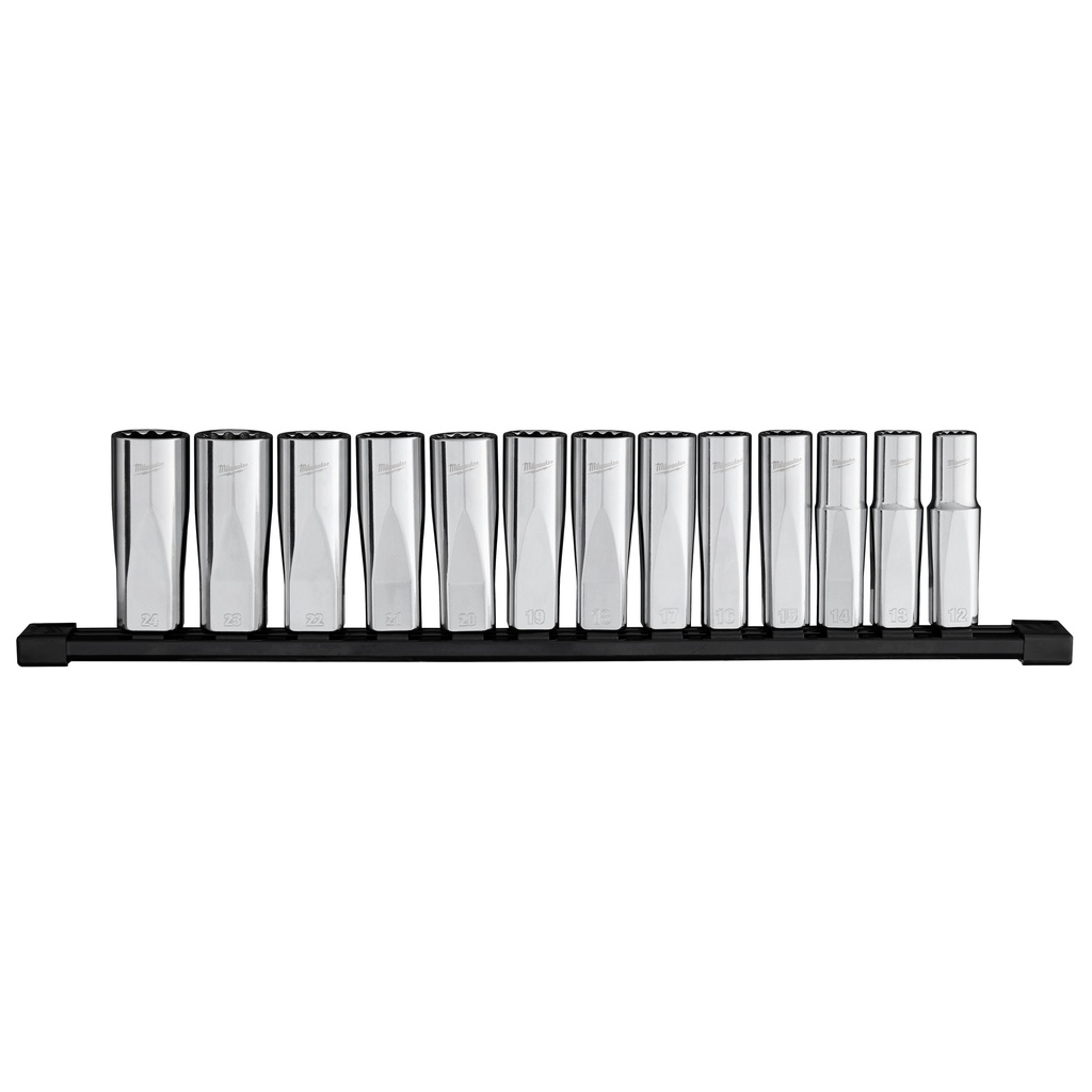 Milwaukee 48-22-9524 13pc 1/2” Drive 12-PT Deep Well Metric Socket Set