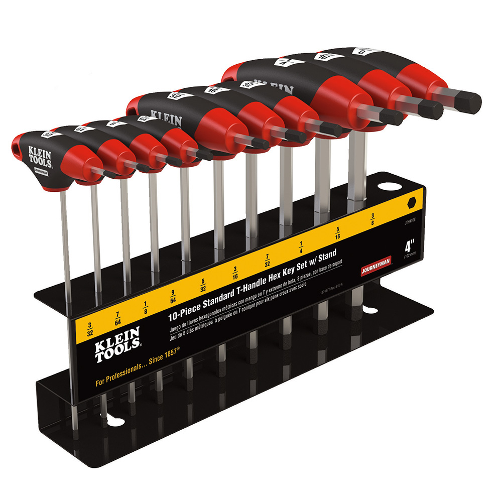 Klein Hex Key Set, SAE T-Handle, 4-Inch, with Stand, 10-Piece (JTH410E)