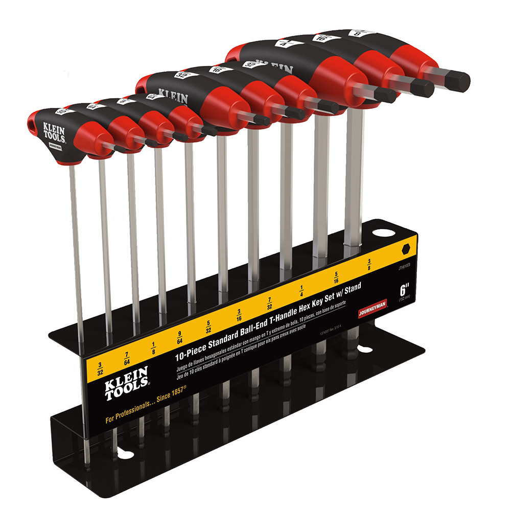 Klein Hex Key Set, SAE Ball-End T-Handle, 6-Inch, with Stand, 10-Piece (JTH610EB)