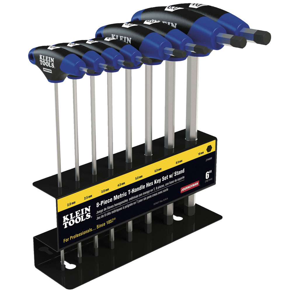 Klein Hex Key Set, Metric, Journeyman™ T-Handle, 6-Inch with Stand, 8-Piece (JTH68M)