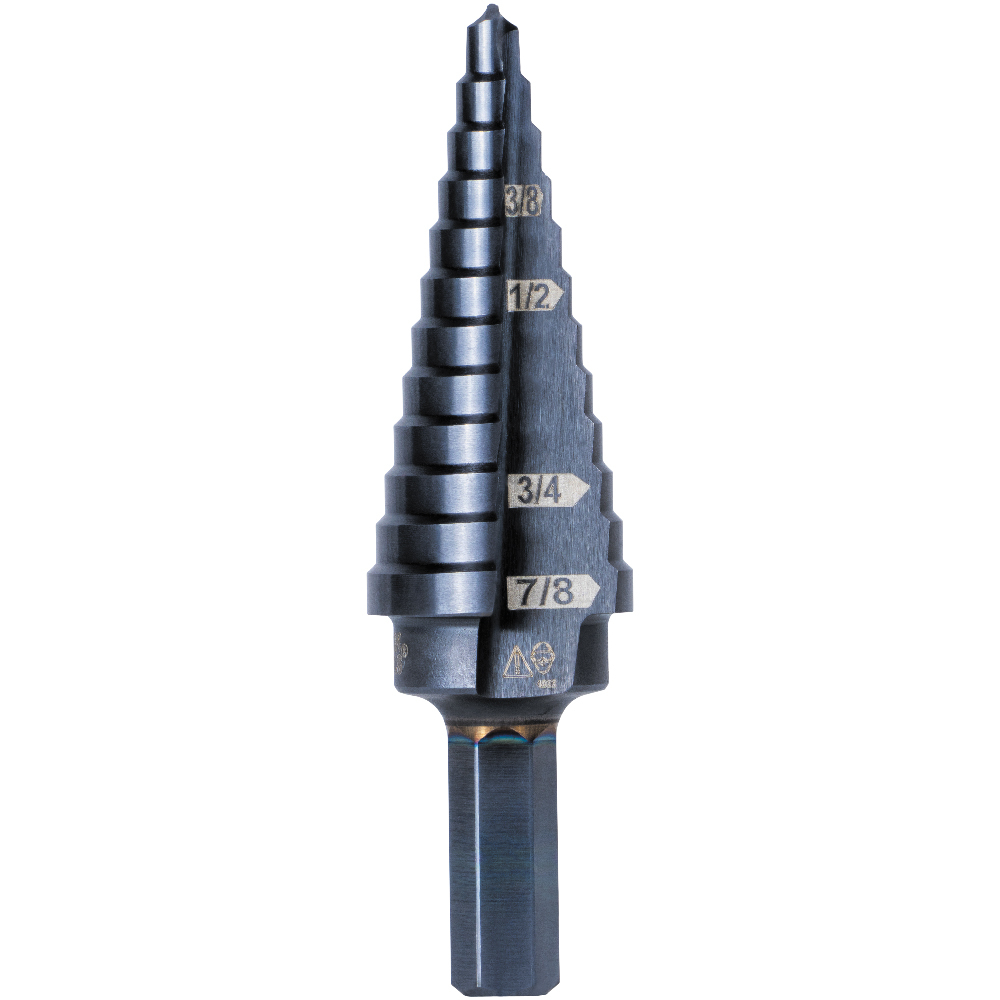 Klein 12-Step Drill Bit, 3/8-Inch Hex, Double Straight Flute, 3/16-Inch to 7/8-Inch (KTSB14)
