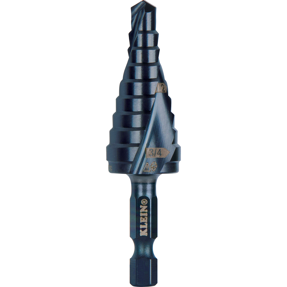 Klein Step Drill Bit, Quick Release, Double Spiral Flute, 1/4 to 3/4-Inch (QRST03)