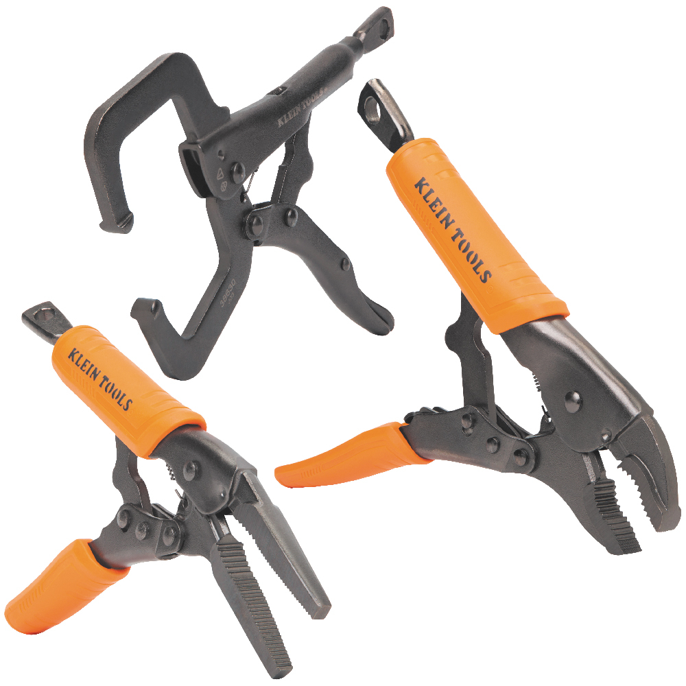 Klein Locking Pliers Set, C-Clamp, Long Nose, Curved Jaw, 3-Piece (38664)