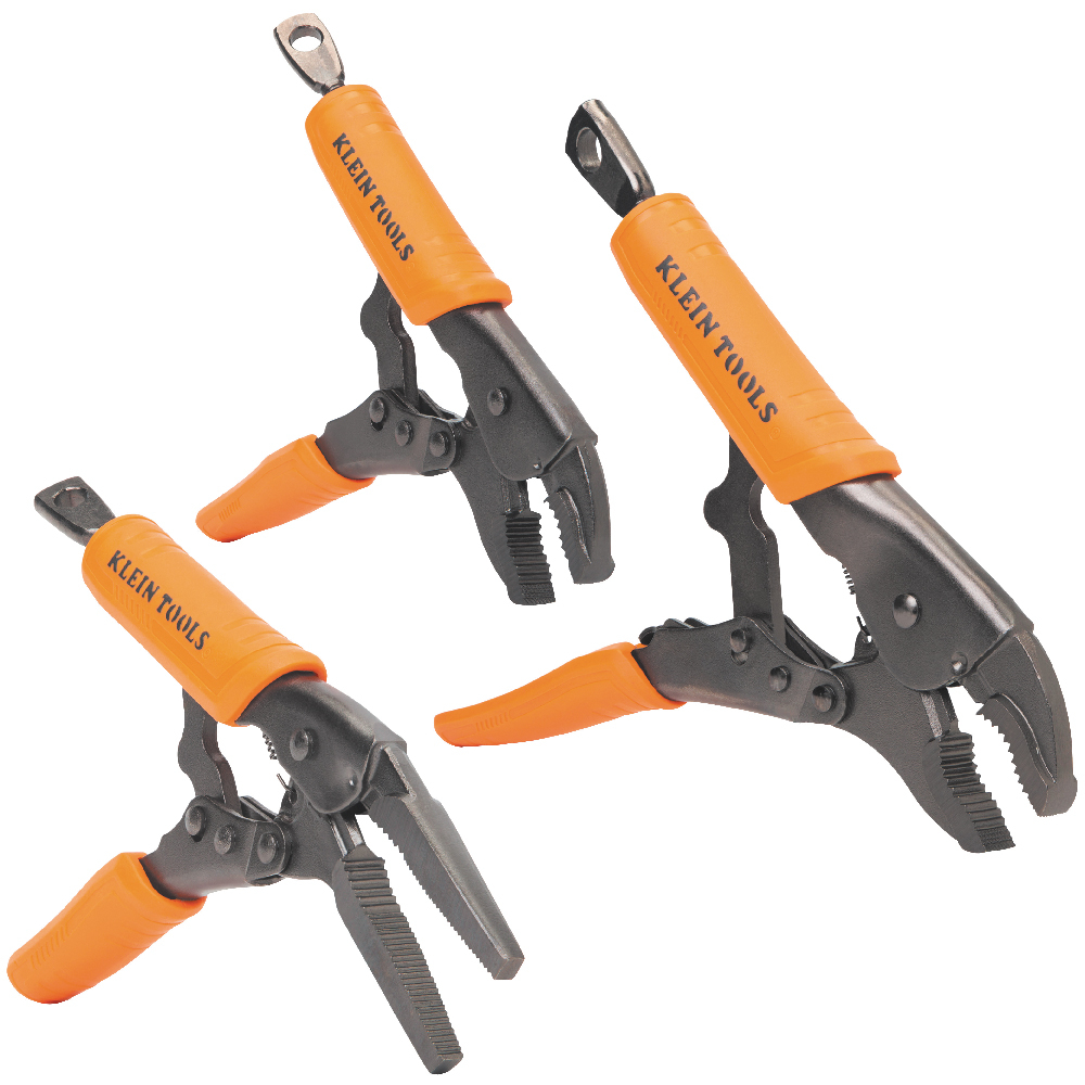 Klein Locking Pliers, Long Nose 6-Inch, Curved Jaw 7- and 10-Inch, 3-Piece (38665)