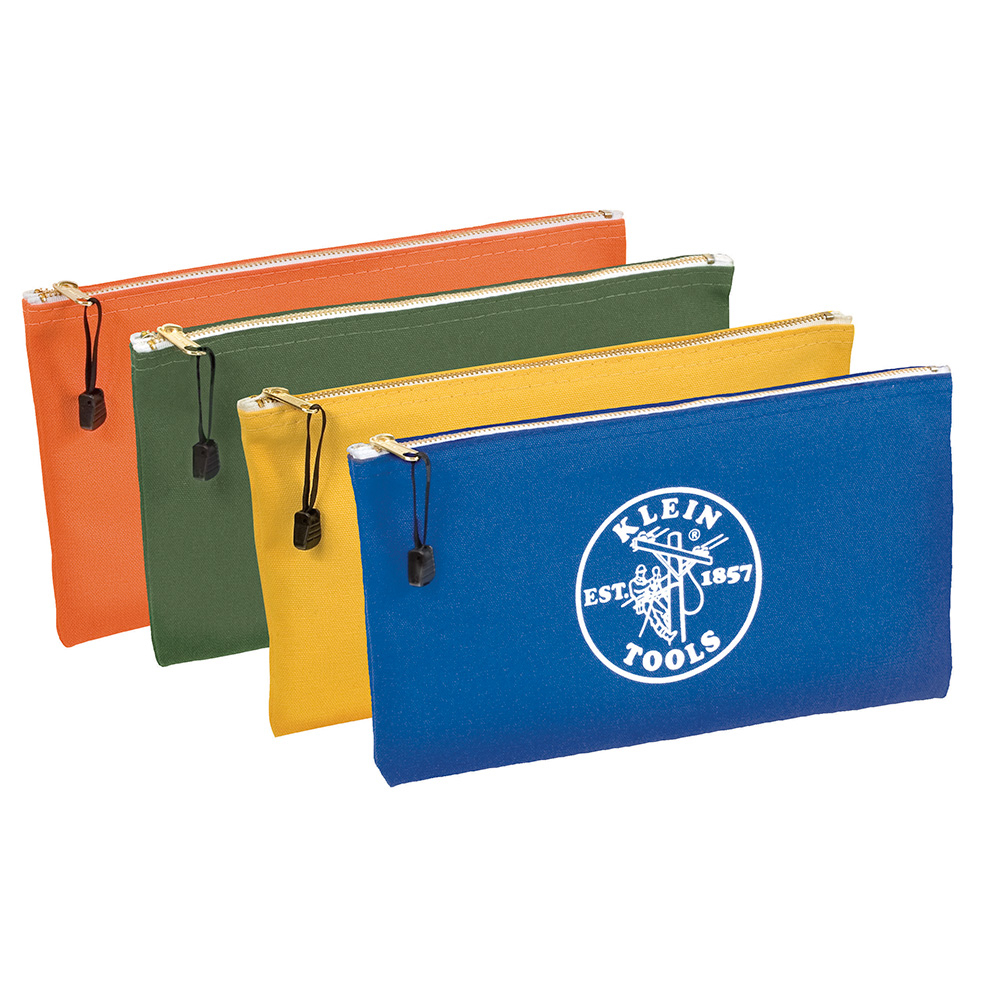 Klein Zipper Bags, Canvas Tool Pouches Olive/Orange/Blue/Yellow, 4-Pack (5140)