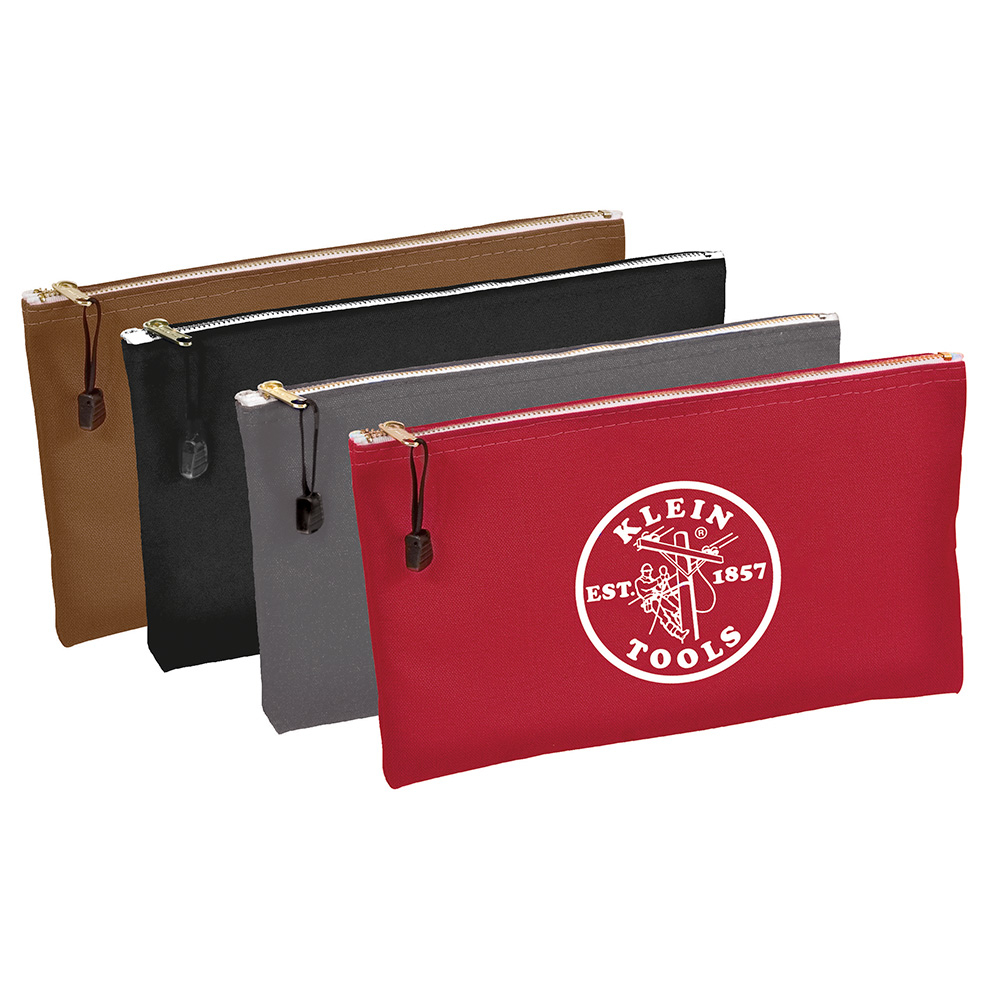 Klein Zipper Bags, Canvas Tool Pouches Brown/Black/Gray/Red, 4-Pack (5141)