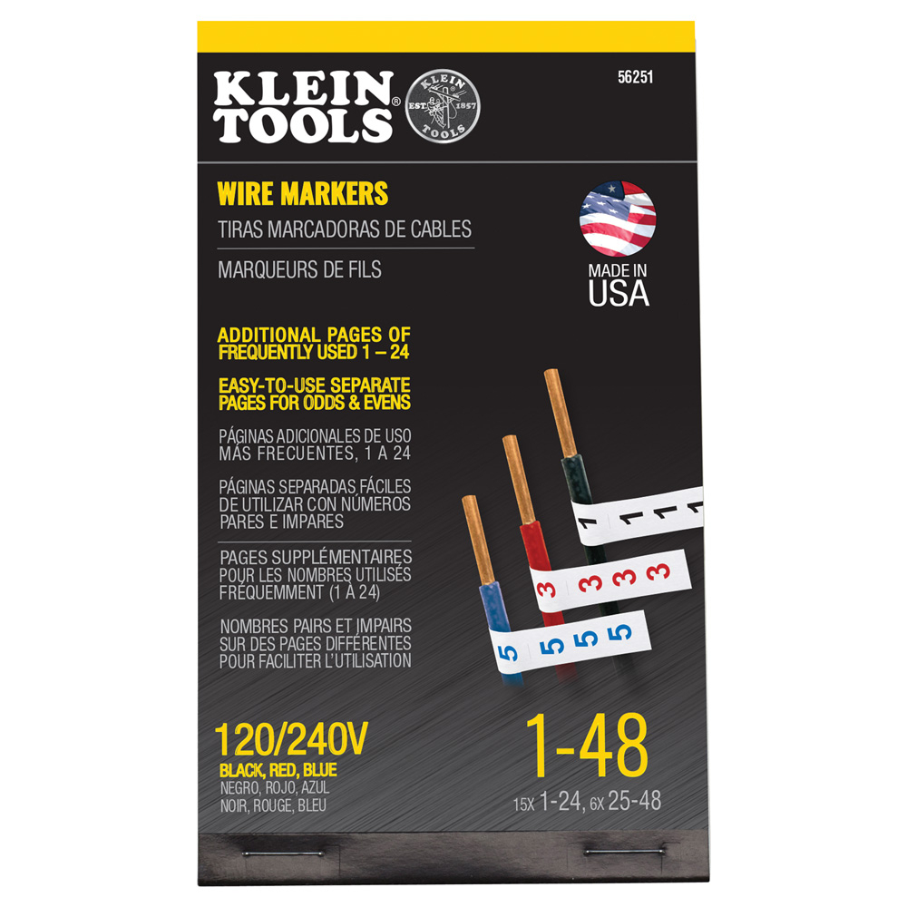 Klein Wire Marker Book, 120/240V 3 Phase 1-48 (56251)
