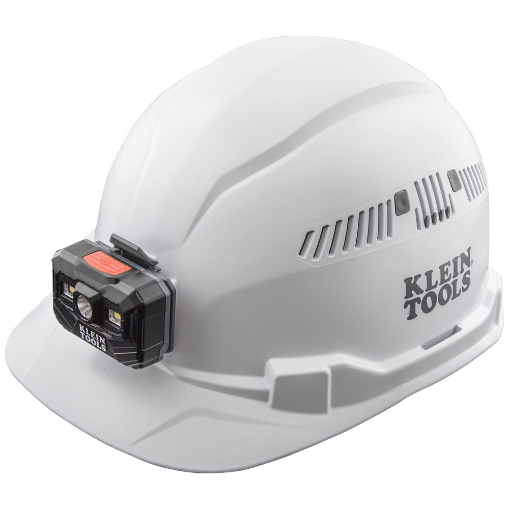 Klein Hard Hat, Vented, Cap Style with Rechargeable Headlamp, White (60113RL)