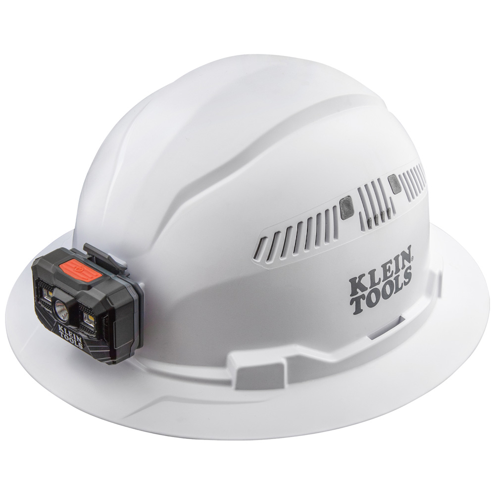 Klein Hard Hat, Vented, Full Brim with Rechargeable Headlamp, White (60407RL)