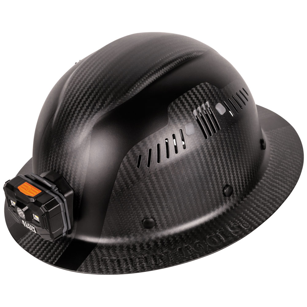 Klein Carbon Fiber Full Brim Hard Hat with Headlamp, Titan (60512)