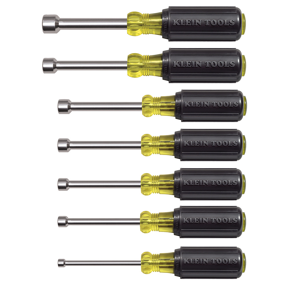 Klein Nut Driver Set, Magnetic Nut Drivers, 3-Inch Shaft, 7-Piece (631M)