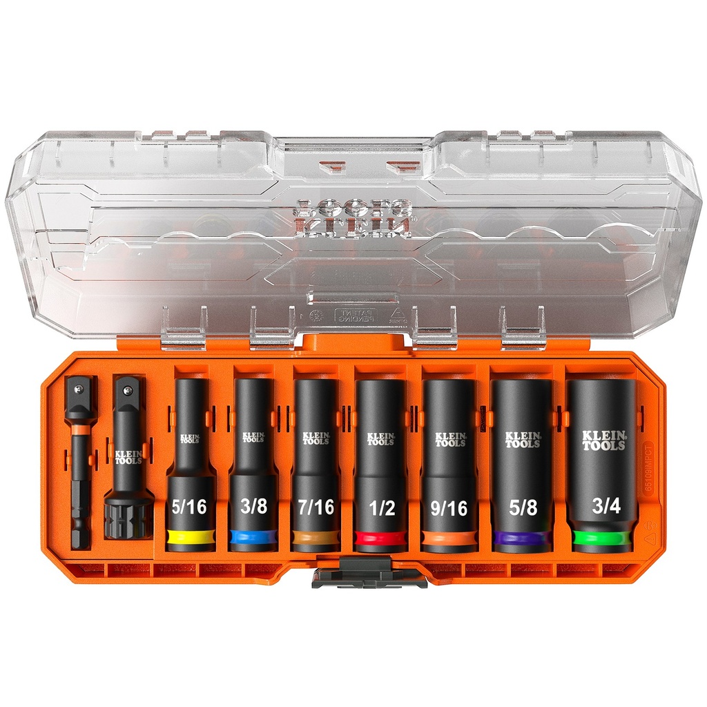 Klein KNECT™ Deep-Well 3/8-Inch Drive Impact Socket Set, SAE, 9-Piece (65109IMPCT)