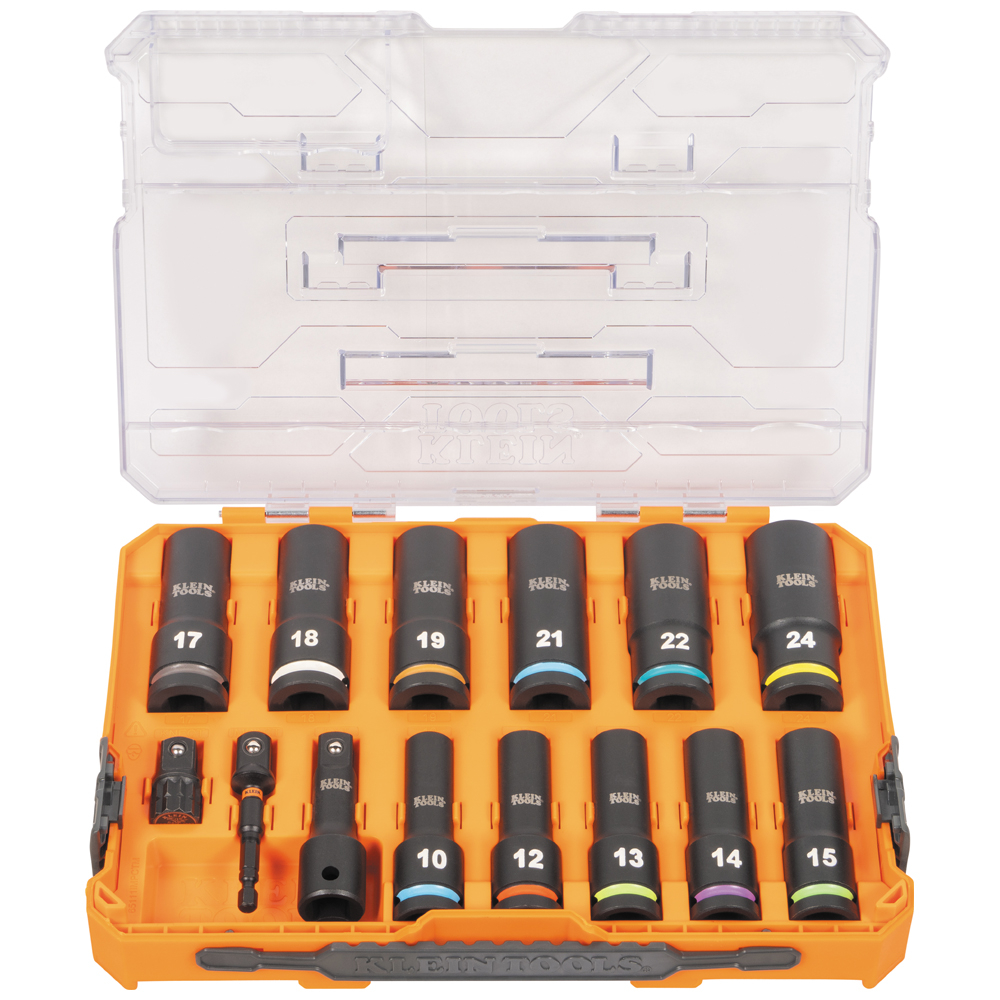 Klein KNECT™ 1/2-Inch Drive Deep Well Impact Socket Set, Metric, 14-Piece (65111IMPCTM)