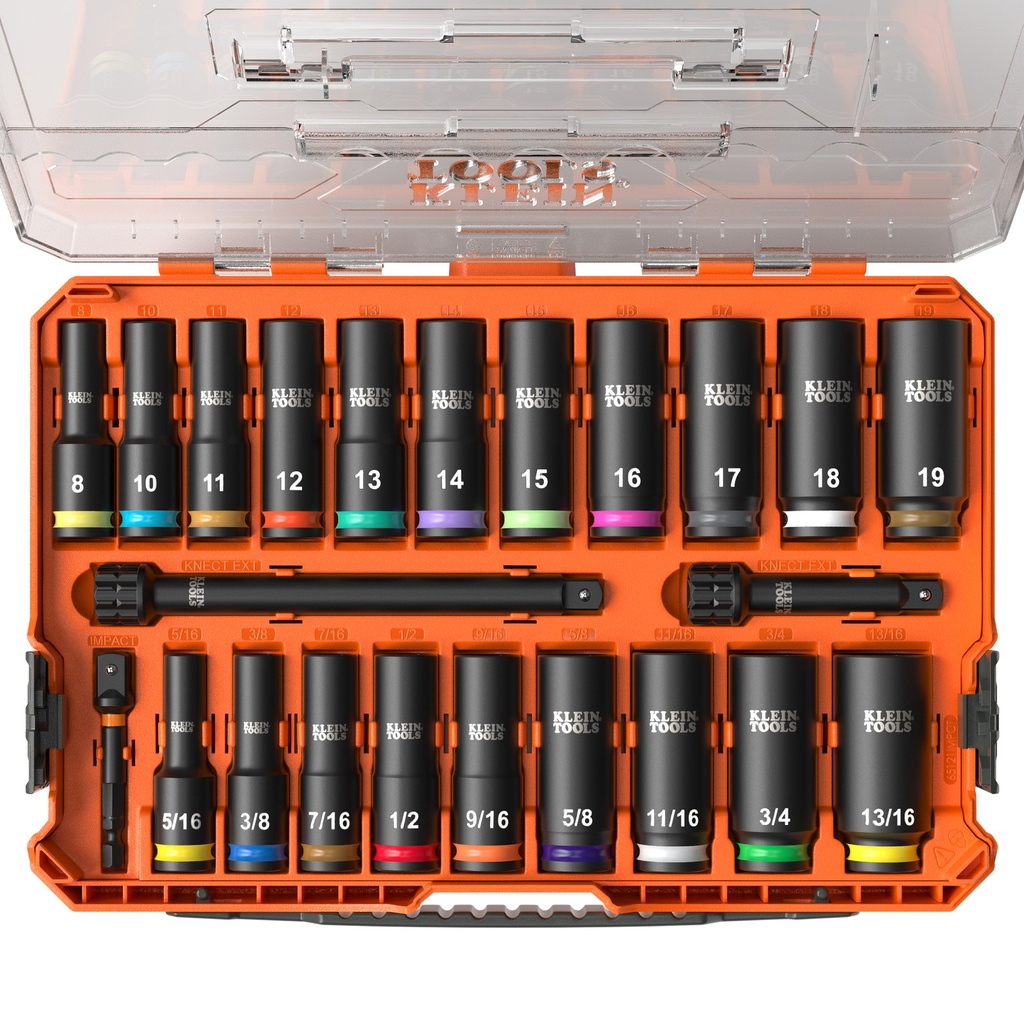 Klein KNECT™ Deep-Well 3/8-Inch Drive Socket Set, SAE and Metric, 23-Piece (65121IMPCT)