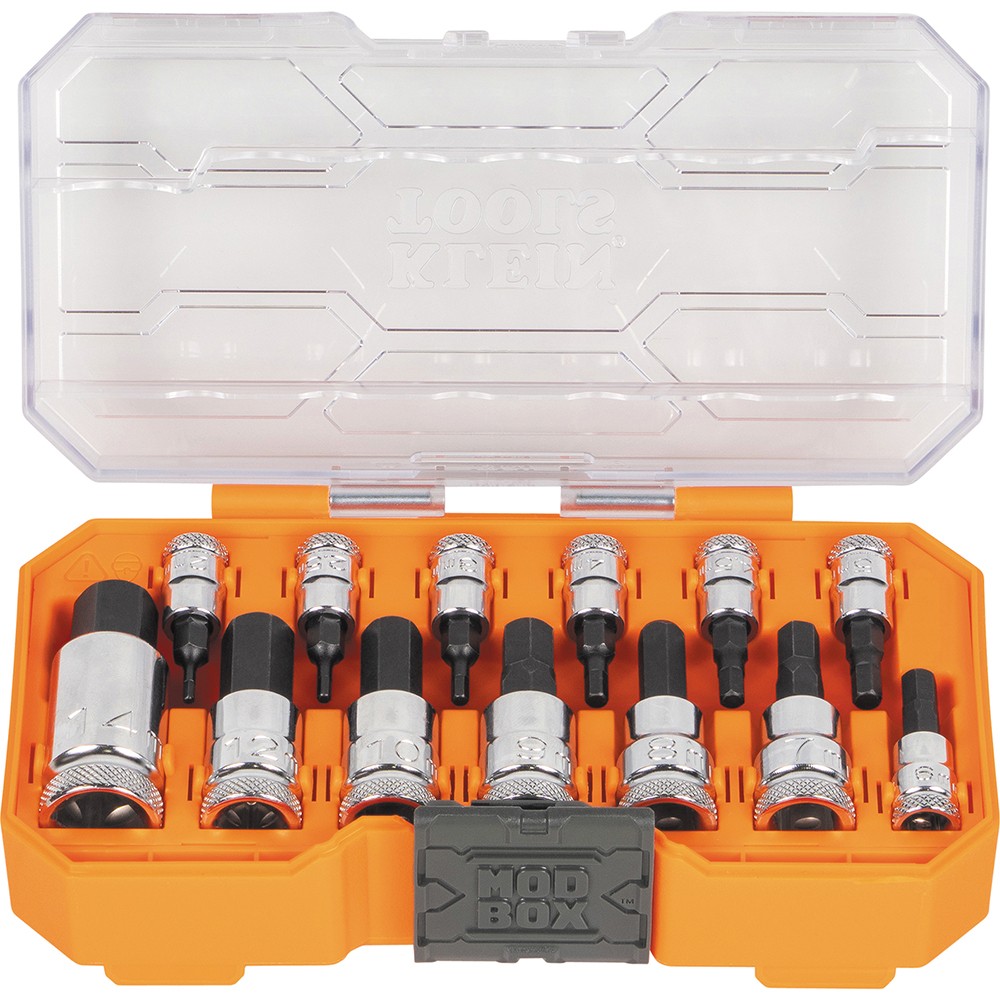 Klein 1/4, 3/8 and 1/2-Inch Drive Knurled Hex Bit Socket Set, Metric, 13-Piece (65213HEXM)