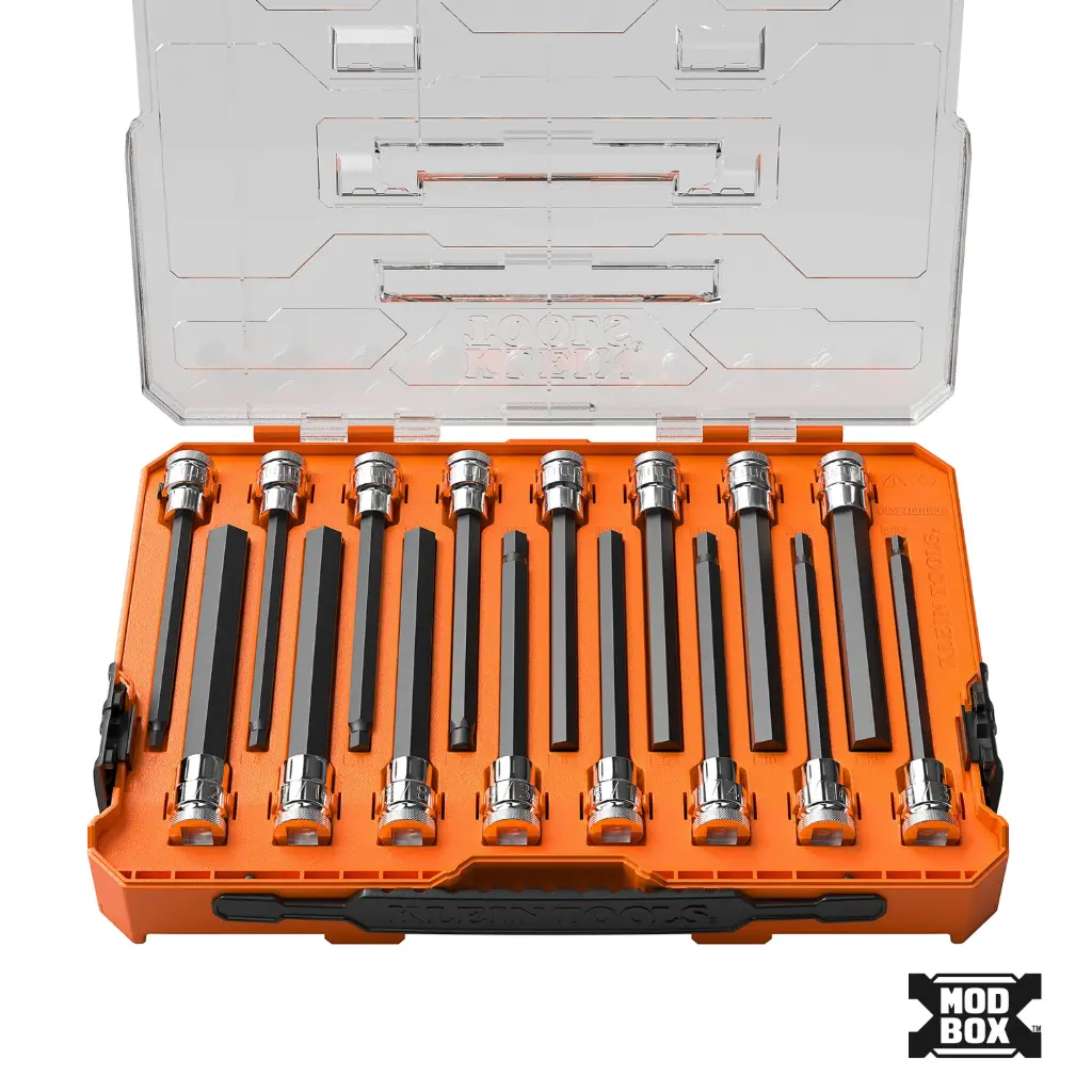 Klein Long Hex Bit Socket Set, SAE and Metric, 16-Piece (652216HEXL)