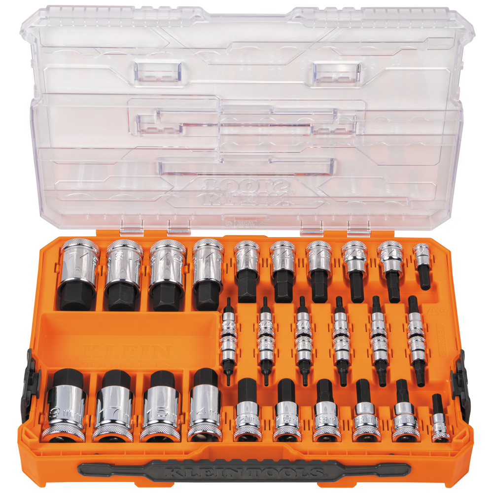 Klein 65233HEX Knurled Hex Bit Socket Set, SAE and Metric, 32-Piece 