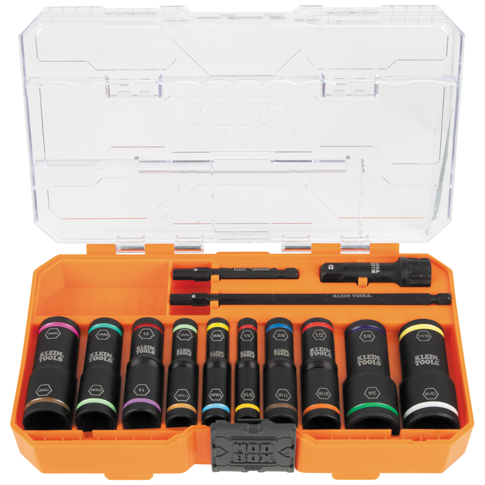 Klein KNECT™ Flip-20 Impact Socket Set, SAE and Metric, 13-Piece (65239)