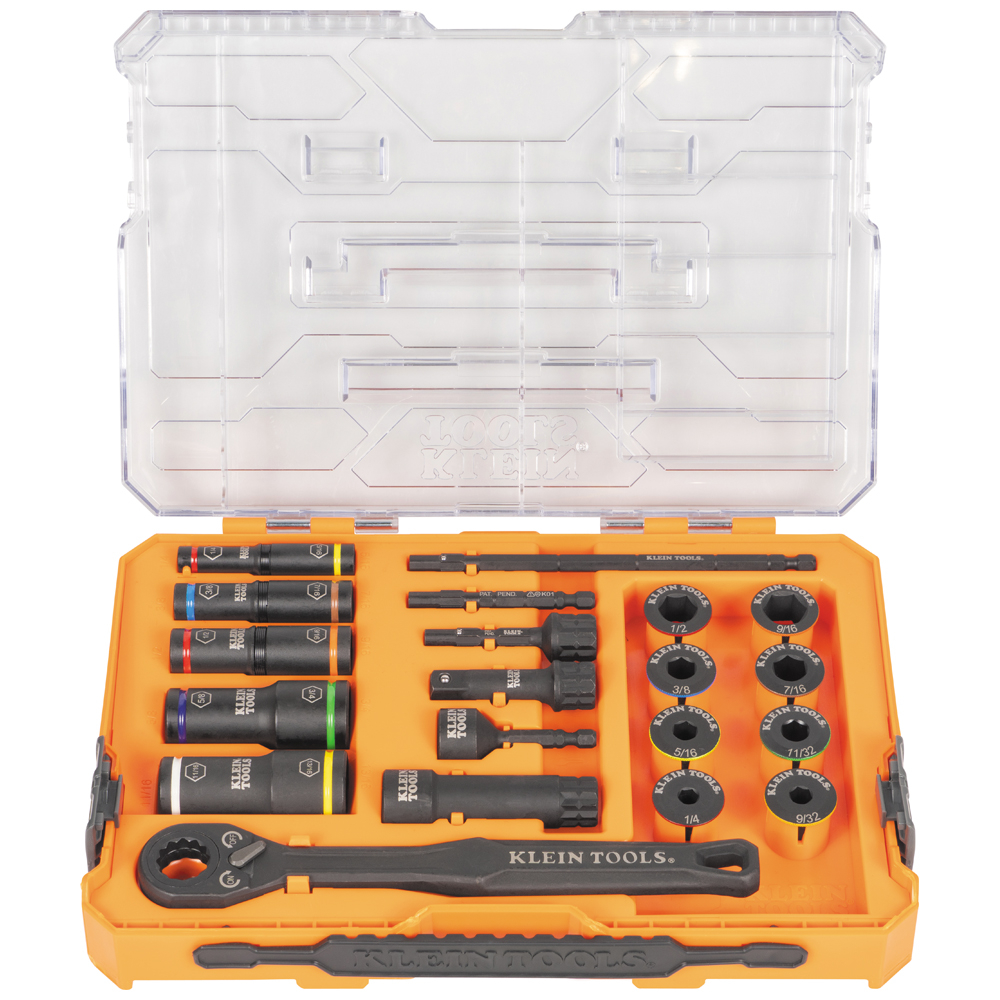 Klein KNECT™ 1/4 and 3/8-Inch Drive Impact Pass Through and Deep-Well Flip Socket Set, 20-Piece (65240)