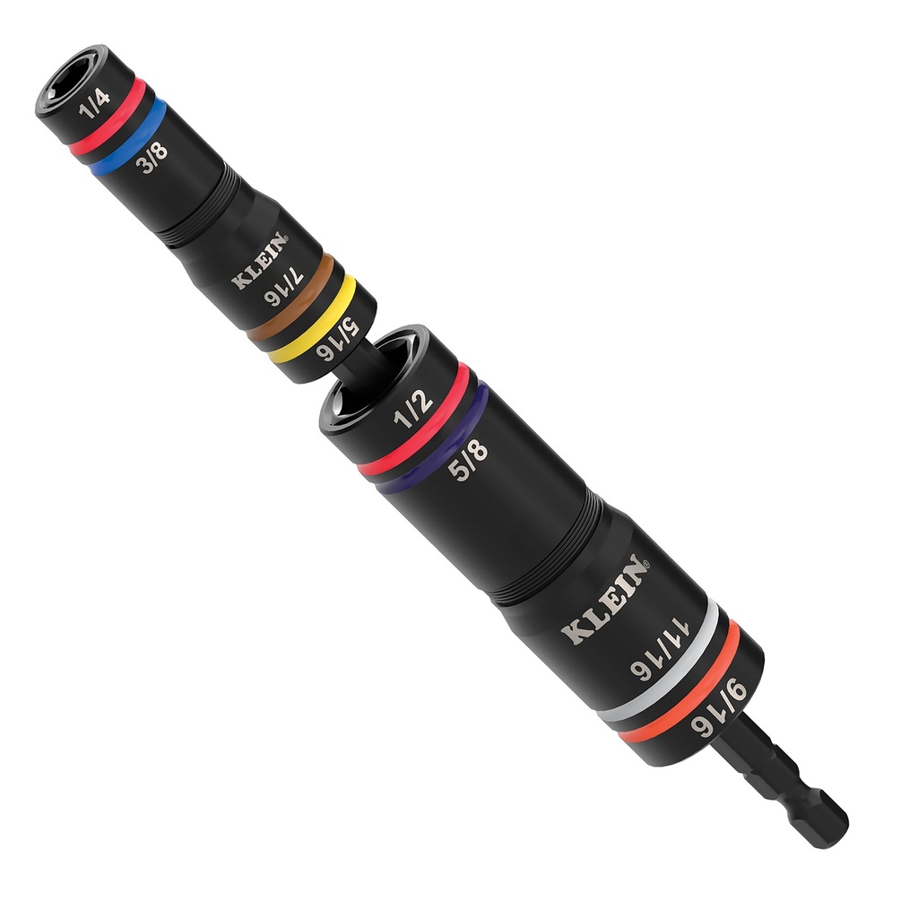 Klein Quad-8 Deep-Well Heavy-Duty Impact Flip Sockets, SAE, 3-Piece, 1/4-Inch Hex Drive (652QS)