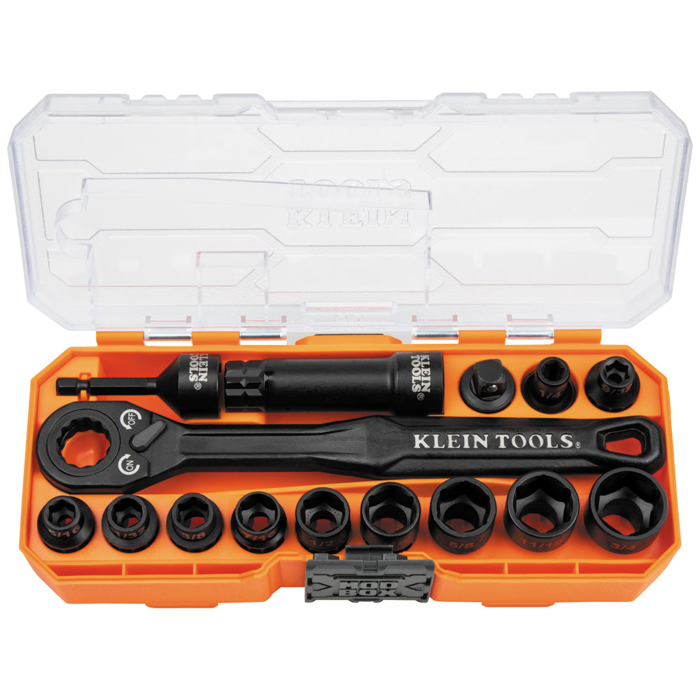 Klein KNECT™ 3/8-Inch Drive Impact-Rated Pass Through Socket Set, 15-Piece (65400)